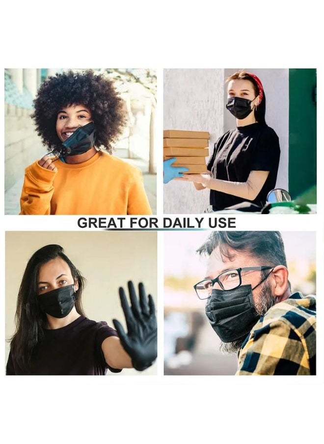 Generic - Black 3-Ply Disposable Face Masks - 50-Pack Comfortable and Breathable Mask with High Protection - Black Face Mask for Adults and Kids, Medical Mask for Daily Use, Travel, Work, School, and Outdoor Activities - Non-Woven Masks with Soft Ear Loops, Personal Protective Face Covering, Dust and Particle Protection, Latex-Free Black Masks - Image 1