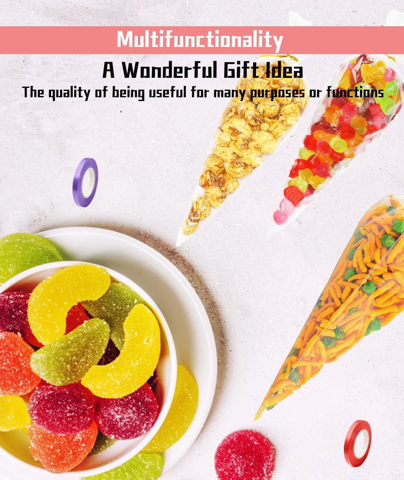 INIMAGINE 100 Pcs Return Gift Bags for Kids Birthday, Return Gift Bags for Kids Clear Cellophane Cones with Twist Ties & Ribbons | Festive Reusable Goodie Bags for Parties Holidays & Themed Events - Small Size for Candies Treats & Favor - Image 5
