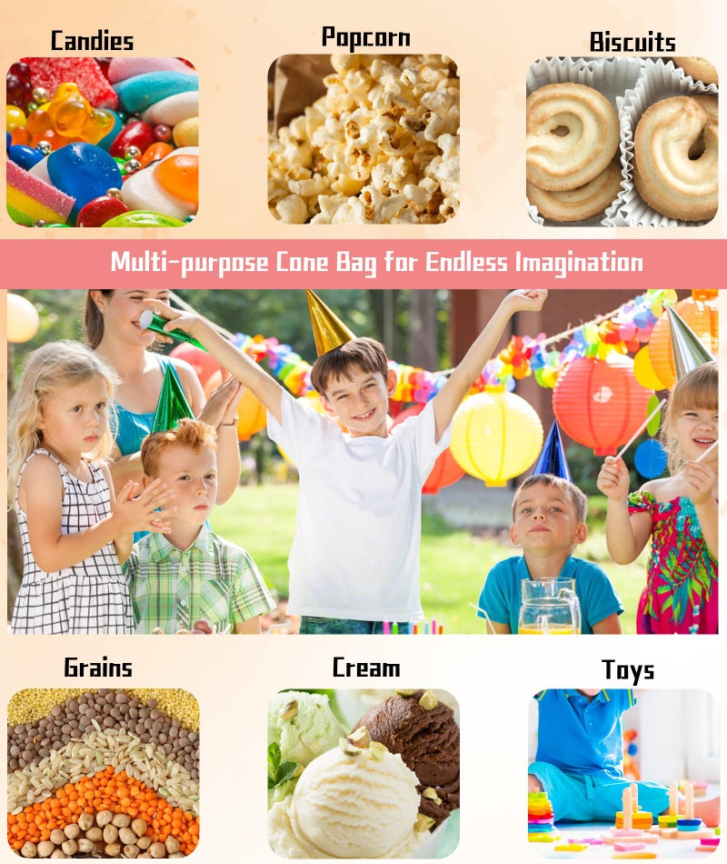 INIMAGINE 100 Pcs Return Gift Bags for Kids Birthday, Return Gift Bags for Kids Clear Cellophane Cones with Twist Ties & Ribbons | Festive Reusable Goodie Bags for Parties Holidays & Themed Events - Small Size for Candies Treats & Favor - Image 3