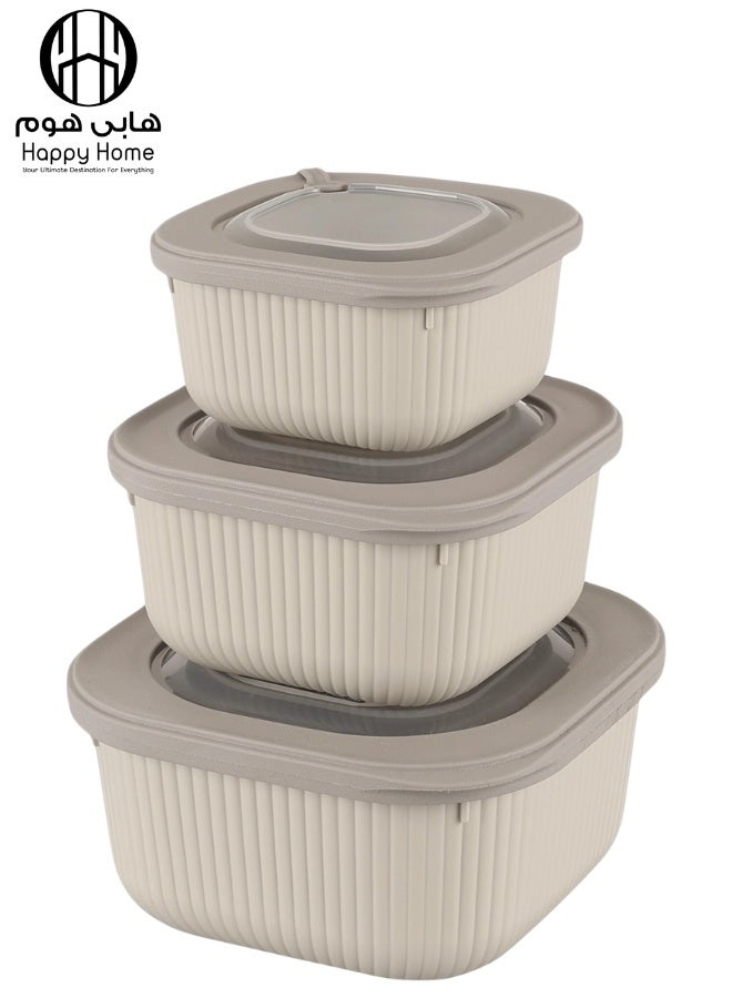 Happy Home 3-Piece Food Storage Container Set– Microwave & Freezer Safe Lids – 600ml, 1100ml, 1800ml – Ideal for Storing Meals, Salads, Vegetables, Fruits, Meat, Beans & Dry Foods – Durable, Food-Safe Plastic, Easy to Clean, Practical & Stylish Kitchen Organizer - Image 1