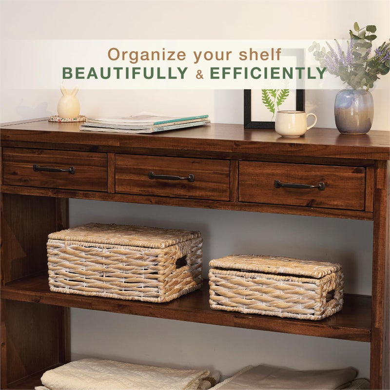 84ECO Set of 2 White Wicker Baskets with Lid - Image 3