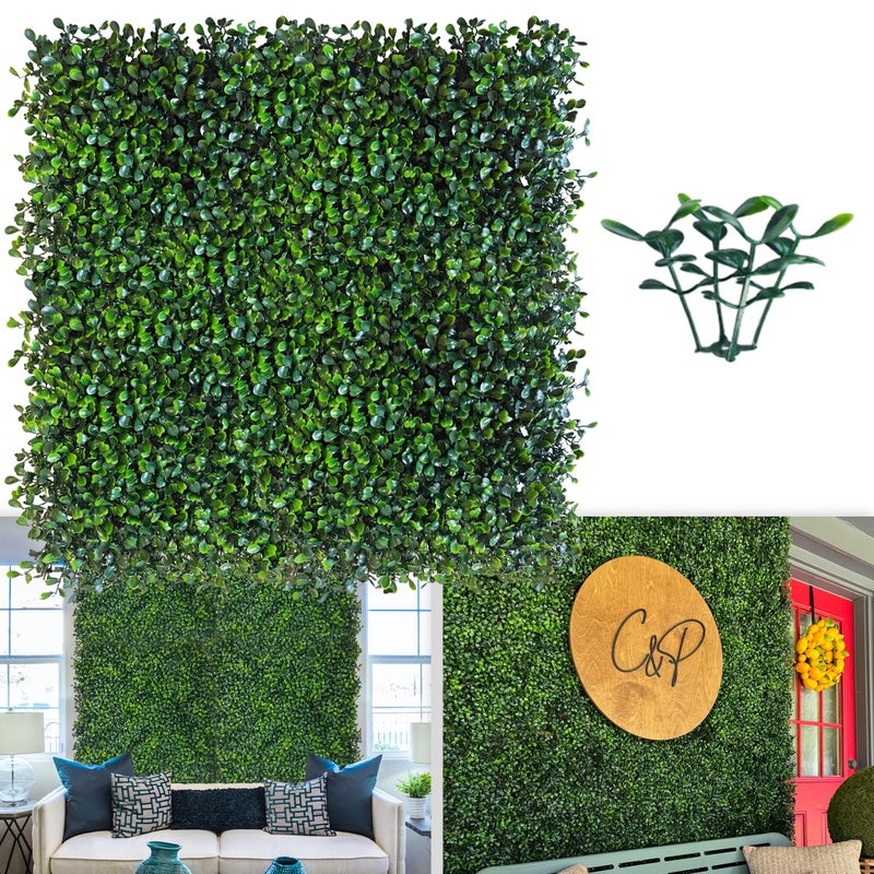 ODTORY Artificial Grass Wall Panel Backdrop,10 X 10 in 25P(17.5 sqft) UV-Anti Greenery Boxwood Panels for Indoor Outdoor Green Wall Decor & Ivy Fence Covering Privacy - Image 1