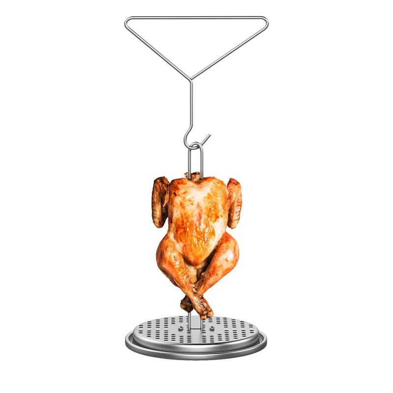 SafBbcue Turkey Fryer Rack Kit Vertical Chicken Roasting Stand Chicken Rack Roaster with Lifter Hook Holder Base for Deep Fry Pot