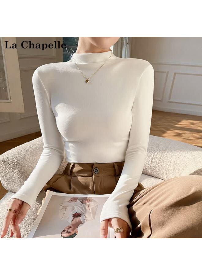 La Chapelle Women's Half Turtleneck Thickened Velvet Autumn Winter Fleece Lined Slim Fit Base Shirt Coffee Color L - Image 2