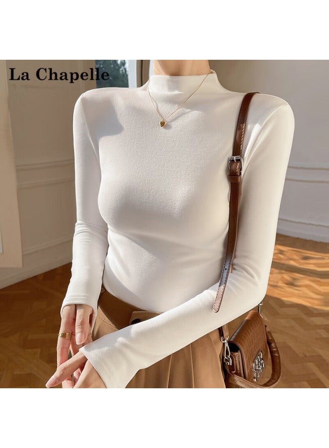 La Chapelle Women's Half Turtleneck Thickened Velvet Autumn Winter Fleece Lined Slim Fit Base Shirt Coffee Color L - Image 3