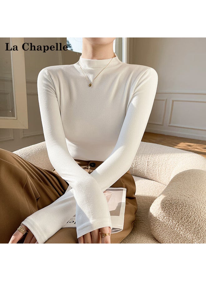 La Chapelle Women's Half Turtleneck Thickened Velvet Autumn Winter Fleece Lined Slim Fit Base Shirt Coffee Color L - Image 4