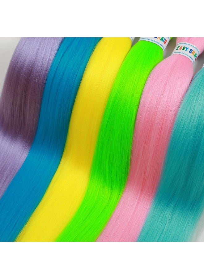 Ms Aloe Braiding Hair Pre Stretched Braiding Hair Colored Braiding Hair For Knotless Braids Hot Water Setting Colorful Prestretched Braiding Hair Soft As Human Hair 26Inch,6Pack 