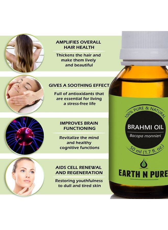 Earth N Pure زيت براهمي 100% نقي وطبيعي غير مخفف ومعصور على البارد ودرجة علاجية زيت الأيورفيدا للبشرة والشعر يهدئ العقل ويحافظ على الشعر باردًا زيت الشعر لنمو الشعر (50 مل)  - Image 3