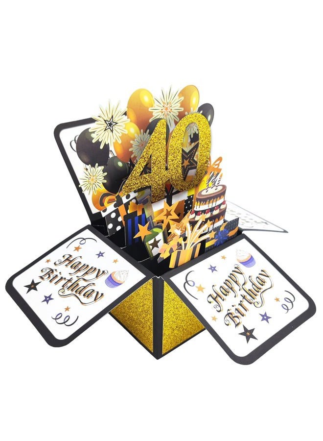 Asmallgf Happy 40th Birthday Pop-up Card for Mom Dad, Cool Splendid Forty Bday 3D Greeting Card for Husband Wife, Best 40 Year Old Birthday Gift Ideas for Men Women - Image 1