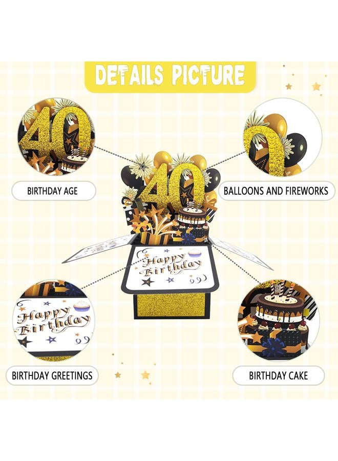 Asmallgf Happy 40th Birthday Pop-up Card for Mom Dad, Cool Splendid Forty Bday 3D Greeting Card for Husband Wife, Best 40 Year Old Birthday Gift Ideas for Men Women - Image 3