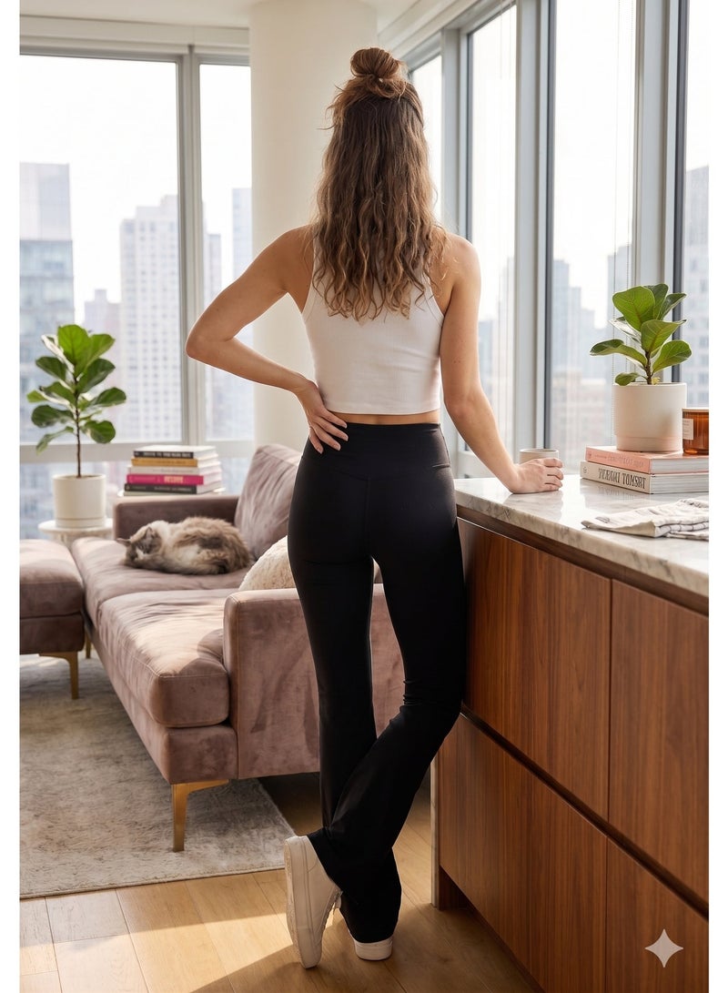 Soft Steps High Waist Wide Leg Charlston Flare Yoga Pants for Women – Stretchy Bootcut Workout Leggings Size L - Image 2