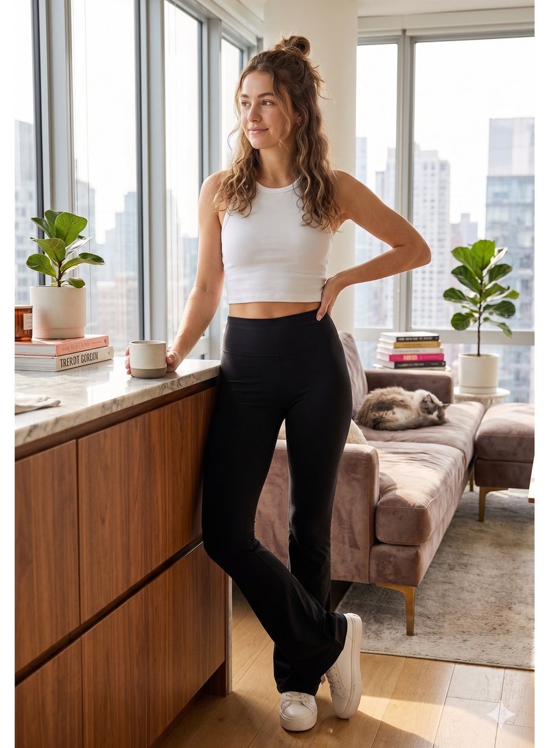 Soft Steps High Waist Wide Leg Charlston Flare Yoga Pants for Women – Stretchy Bootcut Workout Leggings Size L - Image 1