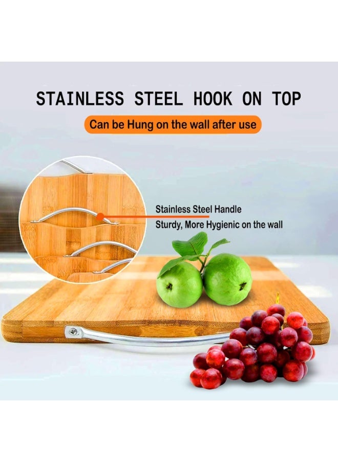 هومستر خشب الخيزران الطبيعي مزدوج الجانبين الكبير (40 × 30 سم) مع مقبض معدني قطع لوحة القطع لخضروات المطبخ والفواكه والجبن ، خالية من BPA ، صديقة للبيئة ، درجة مهنية للقوة - Image 4
