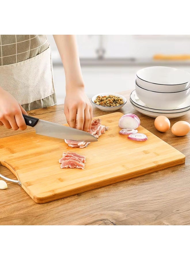 هومستر خشب الخيزران الطبيعي مزدوج الجانبين الكبير (40 × 30 سم) مع مقبض معدني قطع لوحة القطع لخضروات المطبخ والفواكه والجبن ، خالية من BPA ، صديقة للبيئة ، درجة مهنية للقوة - Image 2