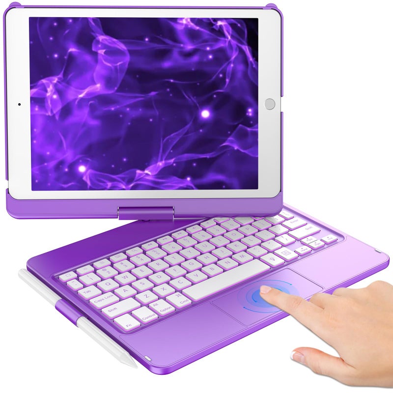 KBCASE Touchpad Keyboard Case for iPad 9th/8th/7th 10.2 inch, Backlit Trackpad Keyboard, 360Â°Rotatable Case with Pencil Holder for iPad 9th/8th/7th Gen (Purple) - Image 1