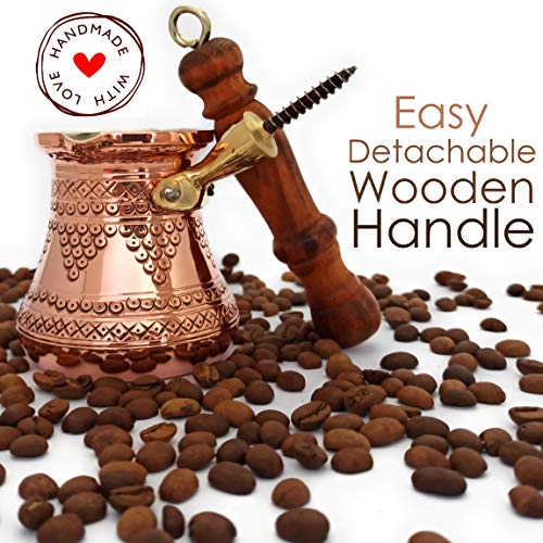DEDE Copper - PCZ Series (Small-6 fl.oz) - Thickest Solid Copper Engraved/Stamped Turkish Greek Arabic Coffee Pot with Wooden Handle, Stovetop Coffee Maker Cezve Jezve Jazva Jazzve Ibrik Briki (Shiny) - Image 3