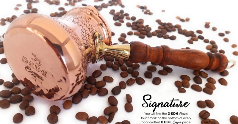 DEDE Copper - PCZ Series (Small-6 fl.oz) - Thickest Solid Copper Engraved/Stamped Turkish Greek Arabic Coffee Pot with Wooden Handle, Stovetop Coffee Maker Cezve Jezve Jazva Jazzve Ibrik Briki (Shiny) - Image 4