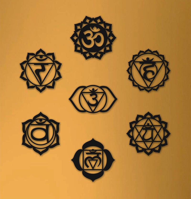AD INFINITUM® Wooden Wall Art Hanging | Black Designed Wooden Decor Sculptures | Black Wall Art Decoration for Contemporary Home, Bedroom, Living Room, Office etc. (The 7 Chakras) - Image 1