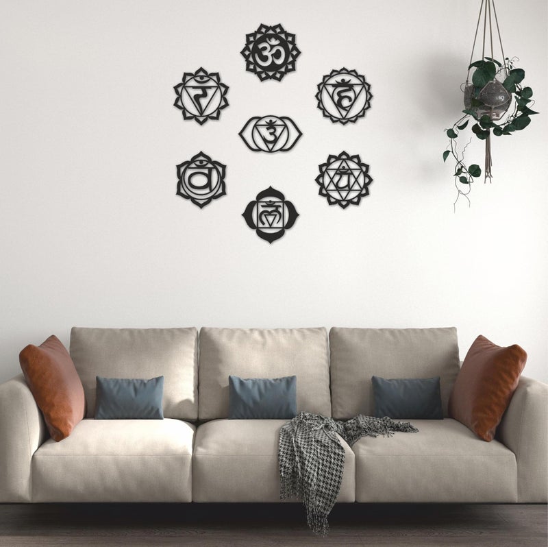 AD INFINITUM® Wooden Wall Art Hanging | Black Designed Wooden Decor Sculptures | Black Wall Art Decoration for Contemporary Home, Bedroom, Living Room, Office etc. (The 7 Chakras) - Image 2