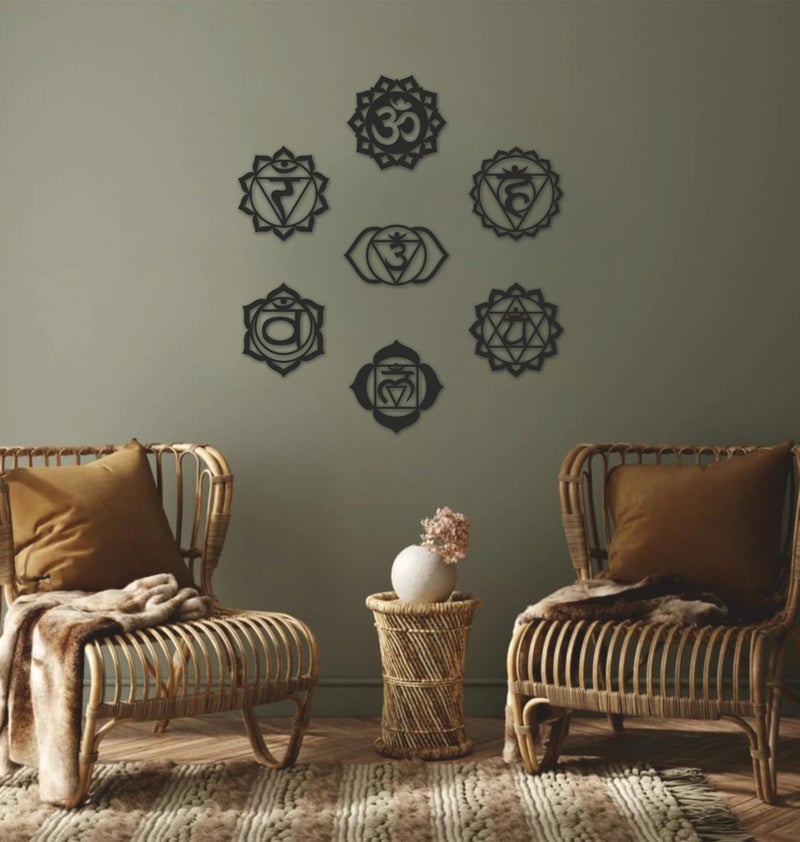 AD INFINITUM® Wooden Wall Art Hanging | Black Designed Wooden Decor Sculptures | Black Wall Art Decoration for Contemporary Home, Bedroom, Living Room, Office etc. (The 7 Chakras) - Image 5