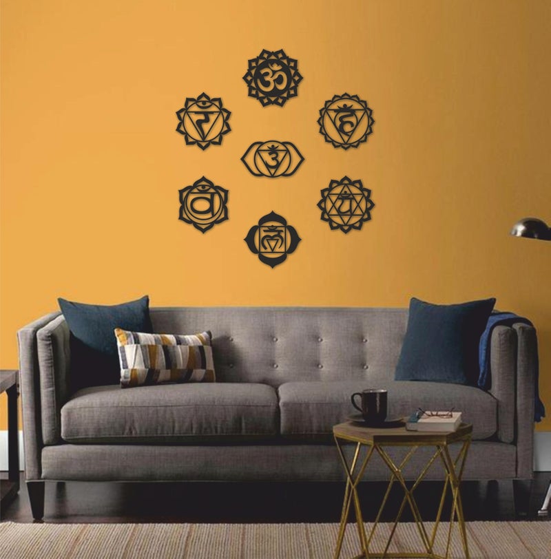 AD INFINITUM® Wooden Wall Art Hanging | Black Designed Wooden Decor Sculptures | Black Wall Art Decoration for Contemporary Home, Bedroom, Living Room, Office etc. (The 7 Chakras) - Image 3
