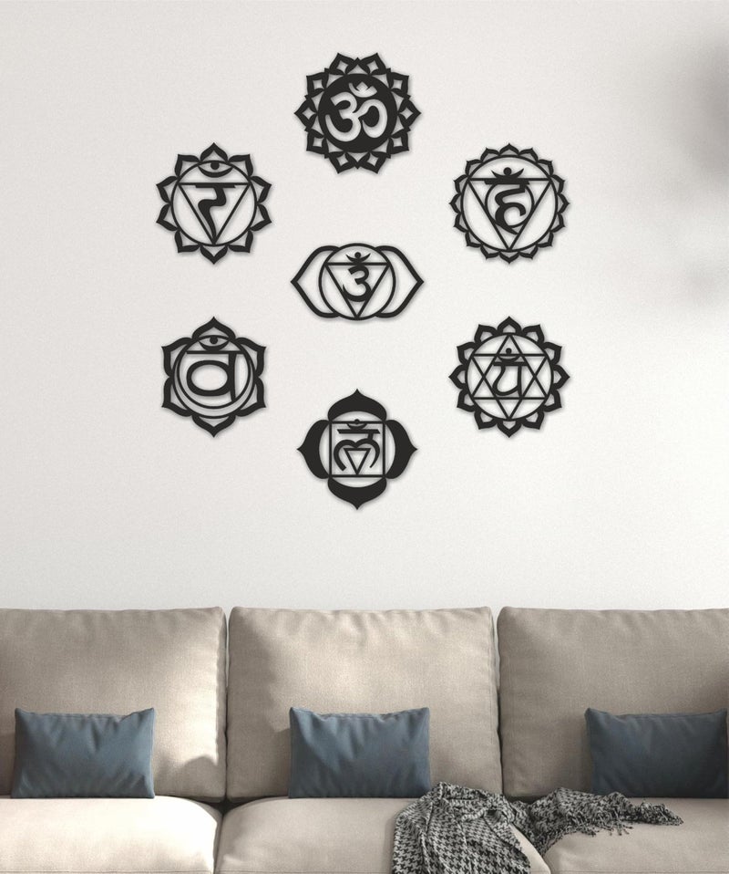 AD INFINITUM® Wooden Wall Art Hanging | Black Designed Wooden Decor Sculptures | Black Wall Art Decoration for Contemporary Home, Bedroom, Living Room, Office etc. (The 7 Chakras) - Image 4