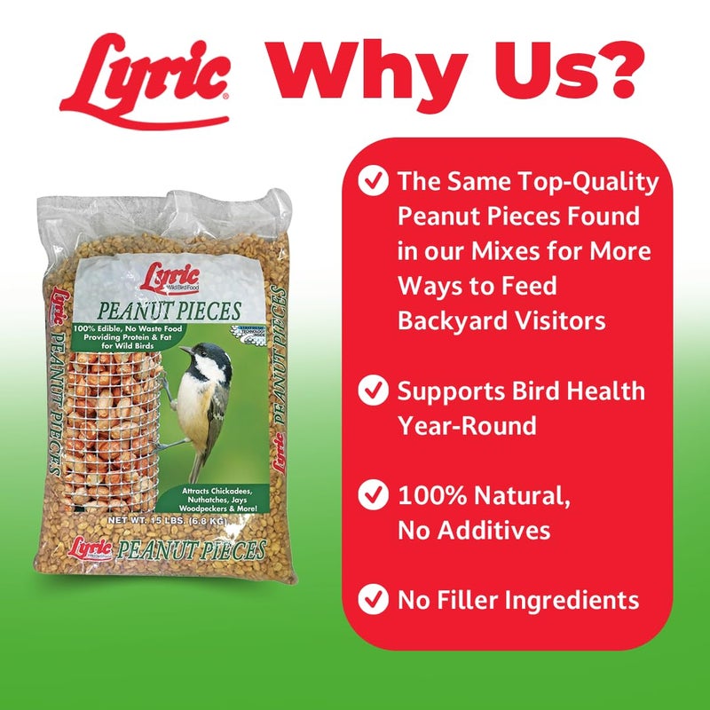 Lyric Peanut Pieces Wild Bird Seed 15 lb Bag - Shelled Peanuts Wild Bird Food for Outside Feeders - Attracts Titmice, Woodpeckers, Chickadees & More - Image 2