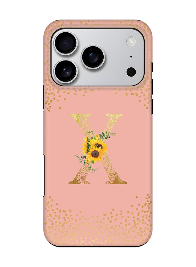 Stylizedd Tough Pro Magnetic Case for iPhone 17 Pro, Dual Layer hybrid PC + TPU Mobile Cover Matte - Custom Floral Monogram - X  (Rose Pink )