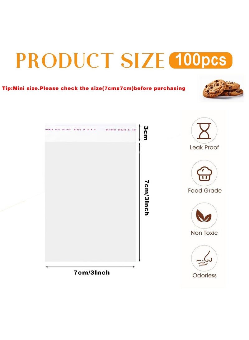 Neonix 100 Clear Resealable Plastic Bags Snack Self-Sealing Bags for Packaging Cookies, Gifts, and Products, 3x3 inches (7*7 cm) - Image 2