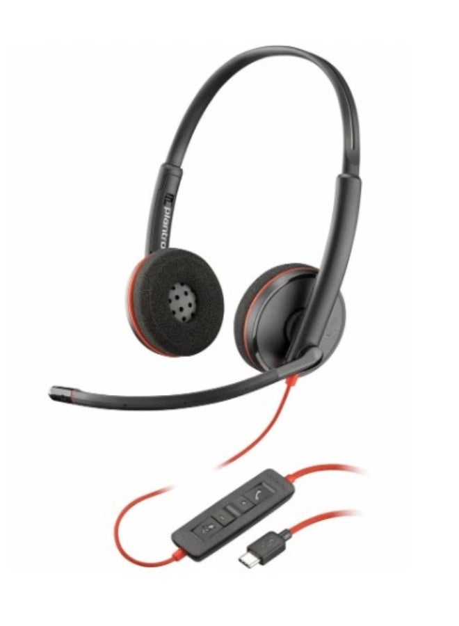 Poly Blackwire 3220 Stereo USB-C Headset, Noise-Canceling Boom Mic, On-Ear, USB Type-C/A Adapter, 32 Ohm Impedance, 200 Hz to 20 kHz Speaker Bandwidth, 100 Hz to 10 kHz Microphone Bandwidth, Dynamic EQ, SoundGuard 1 Acoustic Protection, PC/Mac Compatible, Bulk Packaging | 8X228A6