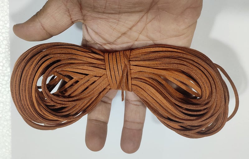 OMX 20 Mtr, Size - 3x1.4mm Faux Suede Cord Roll String Leather Lace Beading Thread Leather Cording for Jewelry Makings (Lt Brown) - Image 3