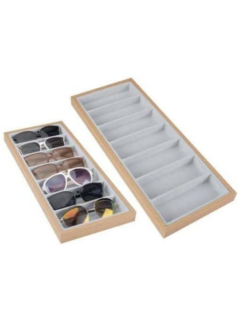 صندوق خشبى مبطن قطيفه منظم النظارات للرجال و النساء - مناسب لغرفة الملابس -(47*20*3سم)- 7 خانه - Image 3