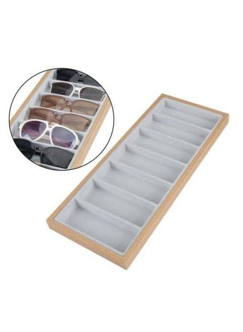 صندوق خشبى مبطن قطيفه منظم النظارات للرجال و النساء - مناسب لغرفة الملابس -(47*20*3سم)- 7 خانه - Image 2