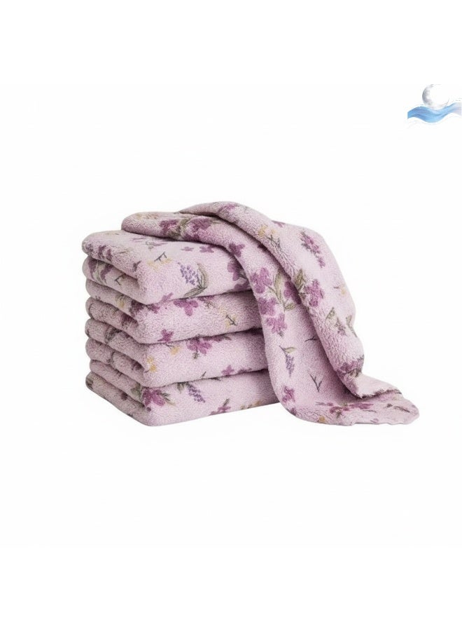 مناشف مطبخ من الصوف المرجاني بنسبة 100%، بنقشة زهور بنفسجية، مناشف أطباق ومناشف يد سميكة، فائقة النعومة وعالية الامتصاص ومقاومة للزيوت والبقع وسريعة الجفاف، 30 × 30 سم، عبوة من 4 قطع، (نقشة زهور بنفسجية) - Image 1