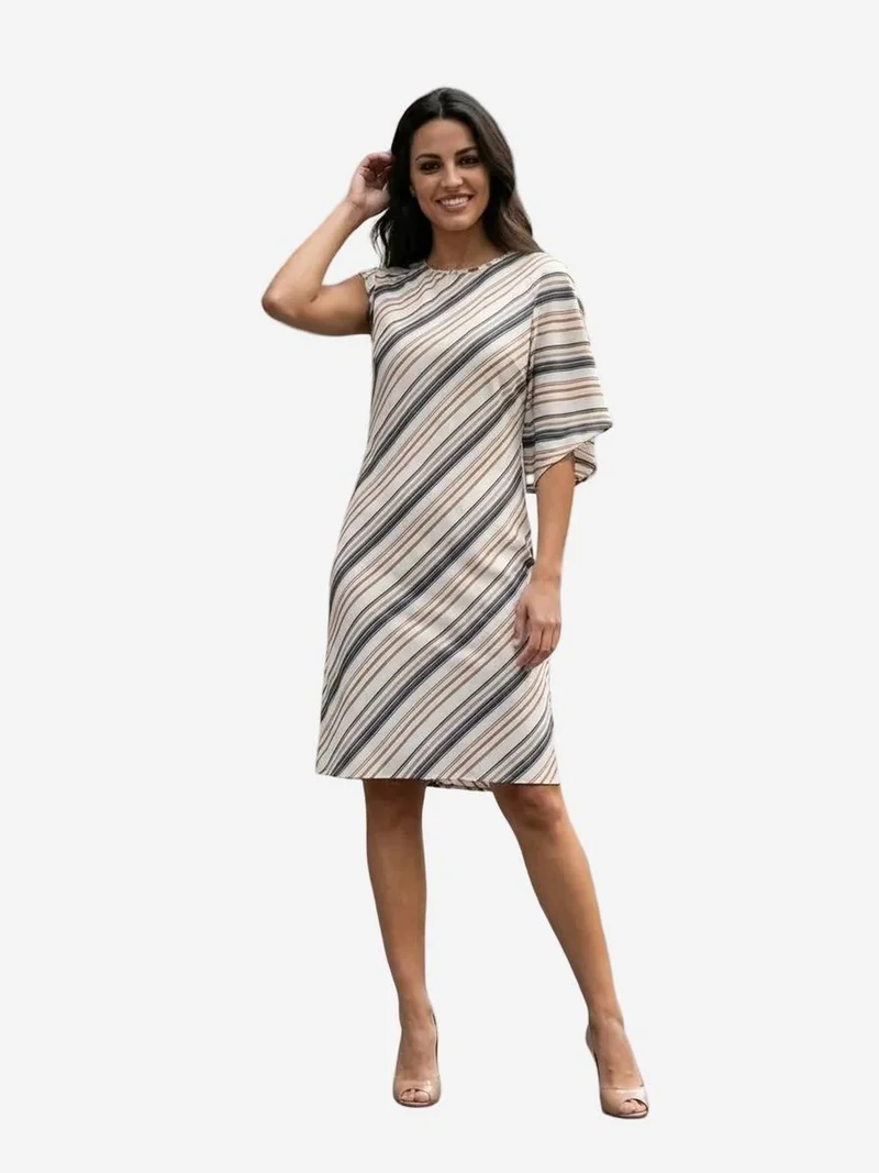 My Fashion Beaver Brown MY FASHION Striped Lyocell Midi Dress for Women | Best Price UAE