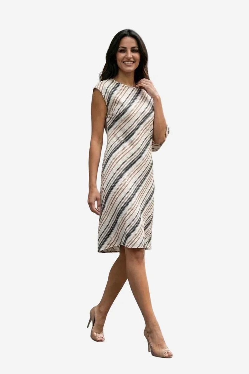 ماي فاشن MY FASHION Striped Lyocell Midi Dress