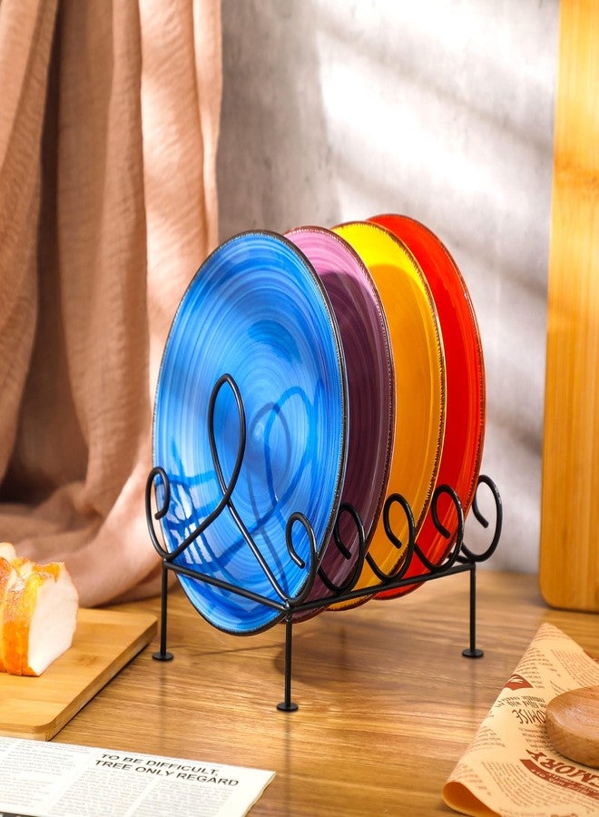 Tandefio 2 Pcs Plate Rack 4 Place Plate Holder Multiple Plates Display Stands 4 Tier Metal Dinnerware Display Stand China Platters Vertical Racks Setting for Cabinet Kitchenware Storage Organizer - Image 3