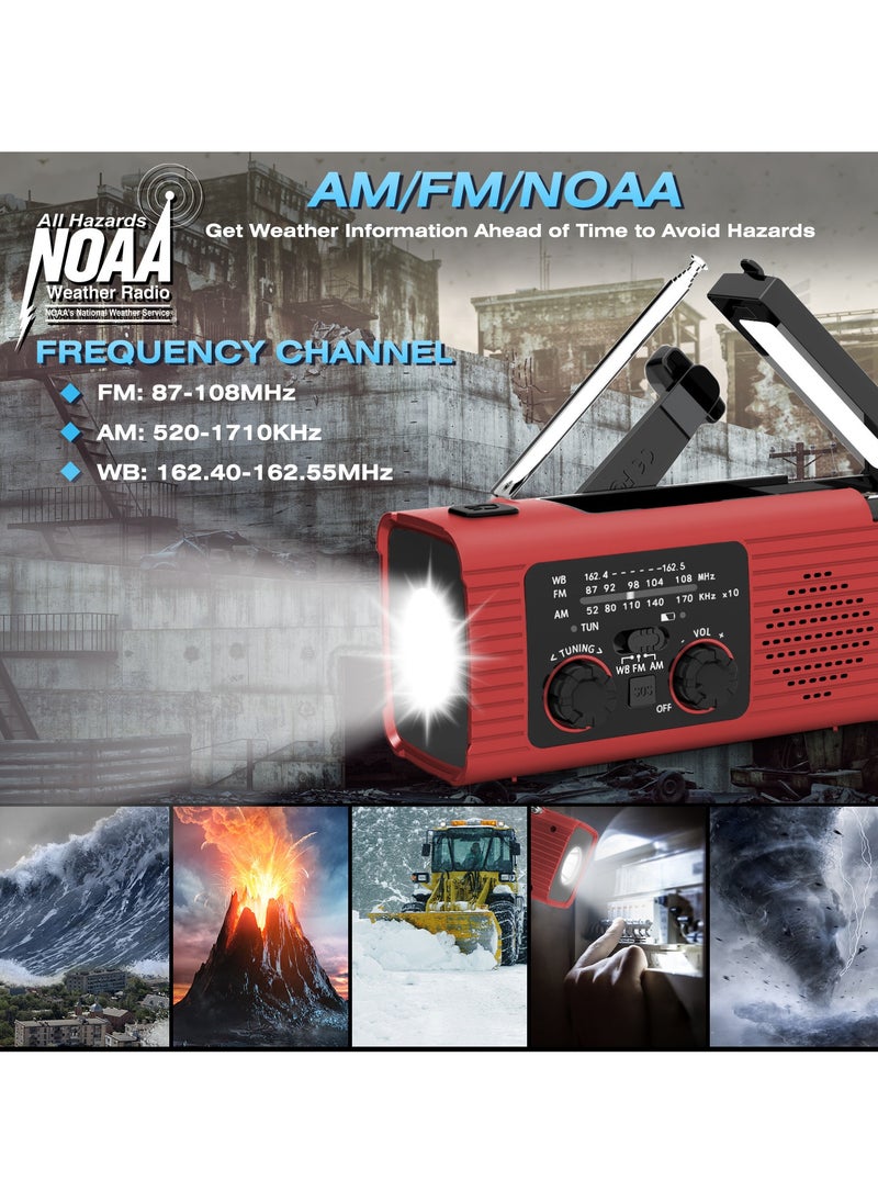Generic - Emergency Radio, Hand Crank Radio Solar for Hurricane Supplies, AM/FM NOAA Portable Weather Radio 7400mWh with LED Flashlight, Power Bank, 180°Rotatable Reading Lamp for Emergency - Image 1