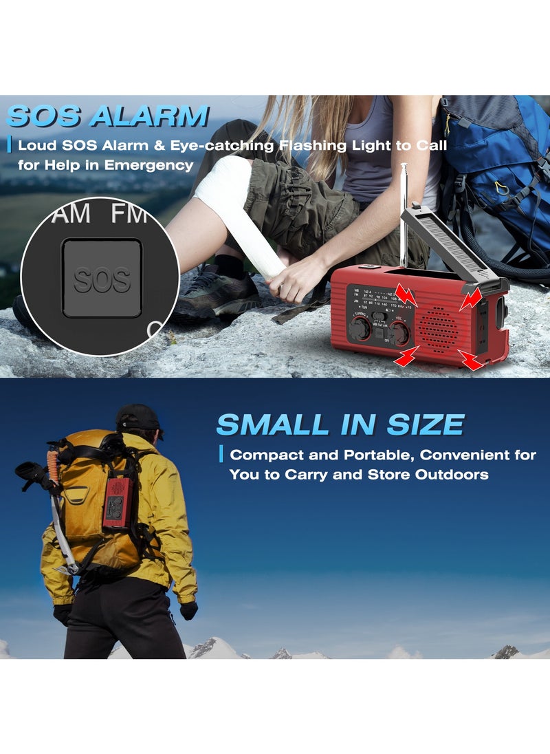 Generic - Emergency Radio, Hand Crank Radio Solar for Hurricane Supplies, AM/FM NOAA Portable Weather Radio 7400mWh with LED Flashlight, Power Bank, 180°Rotatable Reading Lamp for Emergency - Image 1