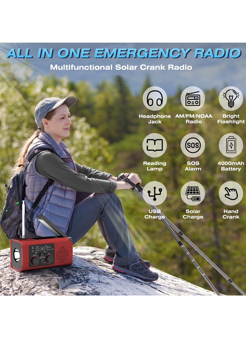 Generic - Emergency Radio, Hand Crank Radio Solar for Hurricane Supplies, AM/FM NOAA Portable Weather Radio 7400mWh with LED Flashlight, Power Bank, 180°Rotatable Reading Lamp for Emergency - Image 1