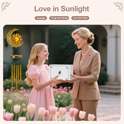 JYPS Sun Moon Solar Wind Chimes, 47-Inch Large Waterproof Windchimes for Outside with Glowing Crackle Glass Ball, Garden Patio Yard Decor Mother's Day Birthday Unique Gifts for Women Mom Grandma Wife - Image 4