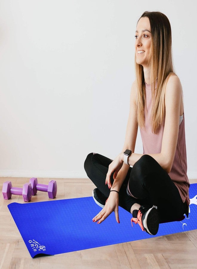 Grip Yoga Mat | 36 x 75 Inches | 8mm Thick | Just Breathe Design | Anti-Slip | Home & Gym | Men & Women | Blue Color - Image 5