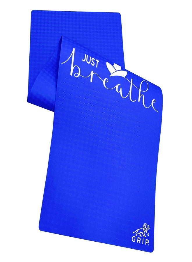 Grip Yoga Mat | 36 x 75 Inches | 8mm Thick | Just Breathe Design | Anti-Slip | Home & Gym | Men & Women | Blue Color - Image 3