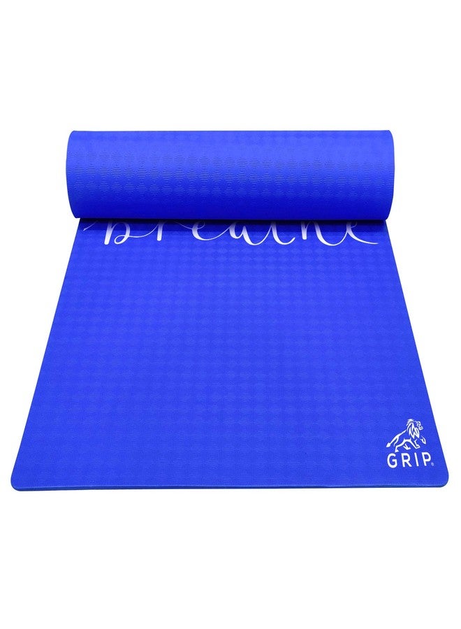 Grip Yoga Mat | 36 x 75 Inches | 8mm Thick | Just Breathe Design | Anti-Slip | Home & Gym | Men & Women | Blue Color - Image 2