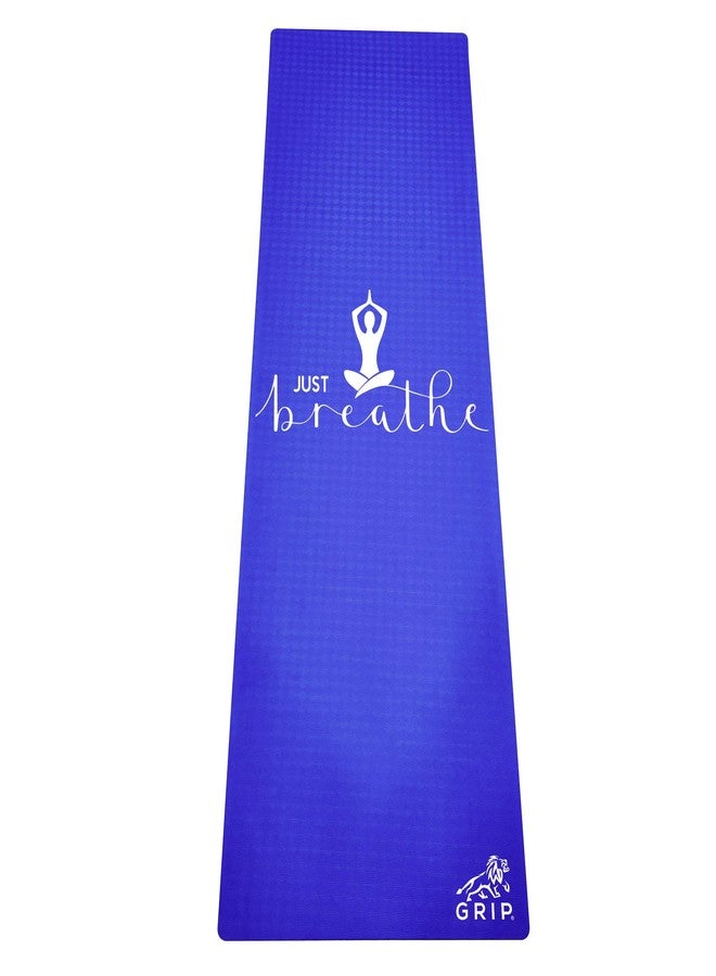 Grip Yoga Mat | 36 x 75 Inches | 8mm Thick | Just Breathe Design | Anti-Slip | Home & Gym | Men & Women | Blue Color - Image 1