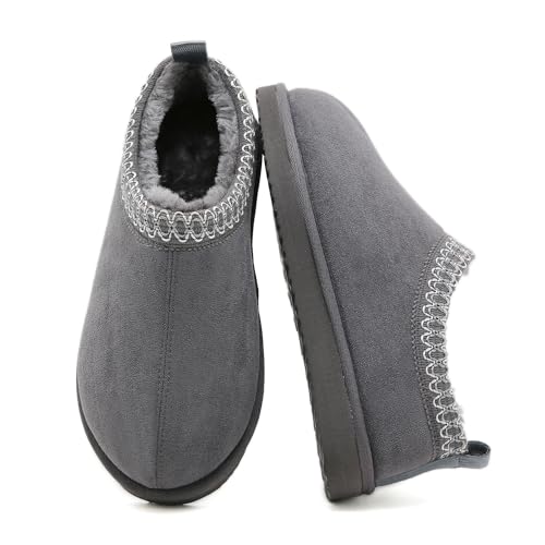 SMajong Women's Slippers Mens Platform Mini Boots Fuzzy House Slipper Fur Fleece Winter Home Shoes Indoor and Outdoor Grey US 11.5 Women/10 Men - Image 4