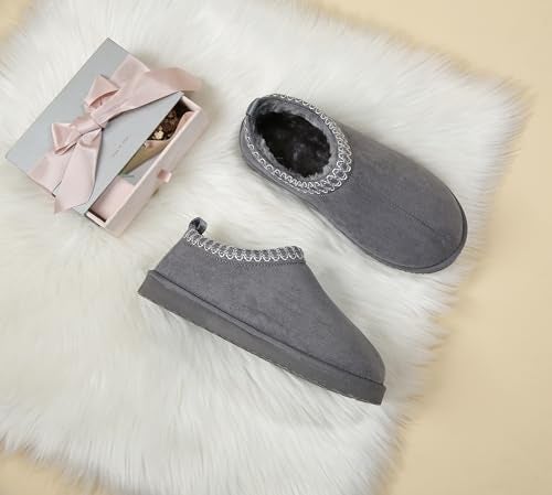 SMajong Women's Slippers Mens Platform Mini Boots Fuzzy House Slipper Fur Fleece Winter Home Shoes Indoor and Outdoor Grey US 11.5 Women/10 Men - Image 3