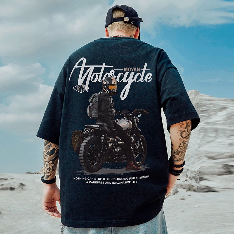 European and American High Street T-shirt Men's Loose Large Size Fatty oversize Hip Hop Street Summer Pure Cotton 2023 Half Sleeves - Image 4