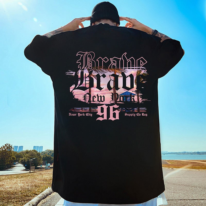 European and American High Street T-shirt Men's Loose Large Size Fatty oversize Hip Hop Street Summer Pure Cotton 2023 Half Sleeves - Image 1