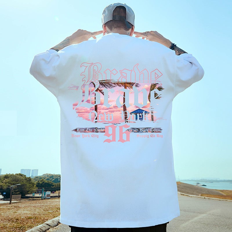 European and American High Street T-shirt Men's Loose Large Size Fatty oversize Hip Hop Street Summer Pure Cotton 2023 Half Sleeves - Image 3